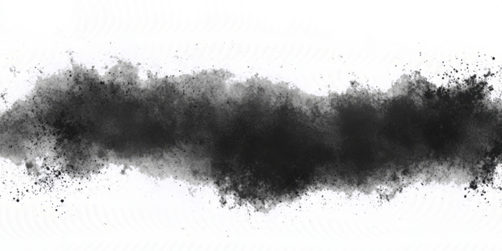 Black grunge design with textured grainy surface in the form of dust/scratches on a clean white background.