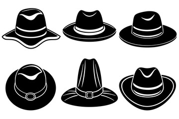 Set of Black Hat Styles vector illustration, Line Art, Outline hand drawing Silhouette Collection