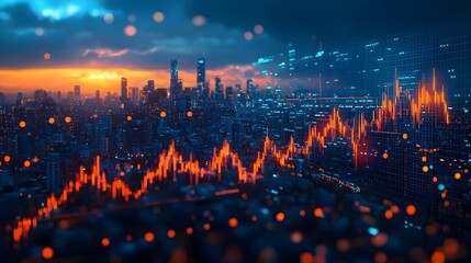 Obraz premium Cityscape with Stock Market Chart.