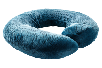 Soft and comfortable travel neck pillow for ultimate support and relaxation during long journeys, isolated on transparent background.