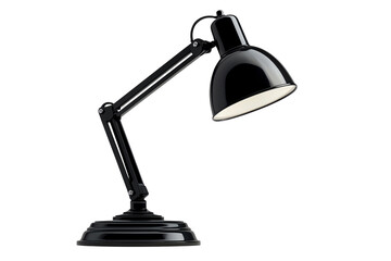 Black desk lamp with adjustable arm, isolated on transparent background.