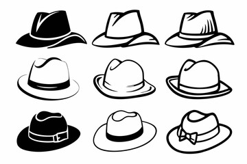 Set of hat vector illustration and different flat cap and hat icons hand drawn black and white logo vector collection set