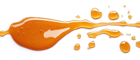 Spilled Honey with Drops Isolated on White Background