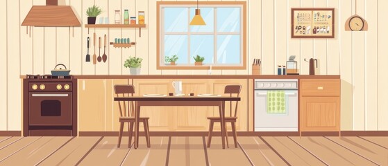 A Cozy Kitchen with a Wooden Table and Chairs