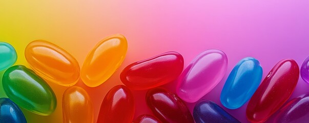 Colorful jelly beans on vibrant gradient