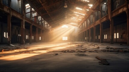 Naklejka premium Sunlight Streaming Through Abandoned Warehouse