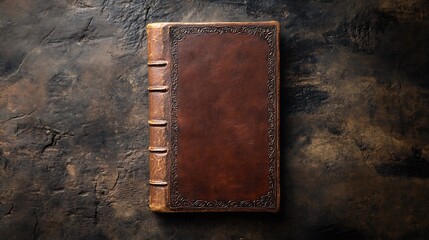 Ornate Leather-Bound Book on a Rustic Background