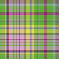 Seamless pattern in unique green, yellow and purple colors for plaid, fabric, textile, clothes, tablecloth and other things. Vector image.