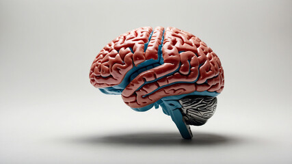 Human brain anatomical model highlighting the cortex and cerebellum in vibrant and detailed illustration.