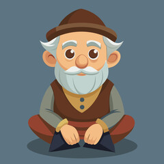 Funny illustration of old man cartoon character. Old master, sitting oldster