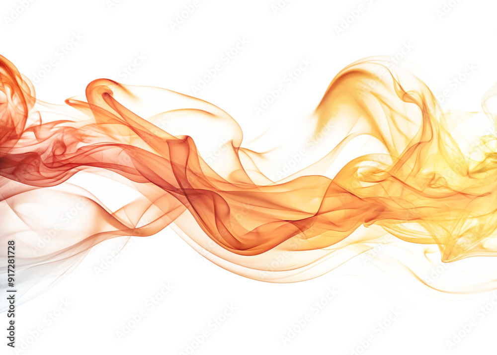 Wall mural orange and yellow color smoke wave isolated on white or transparent background