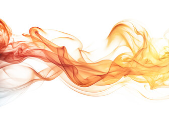 Orange and yellow color smoke wave isolated on white or transparent background