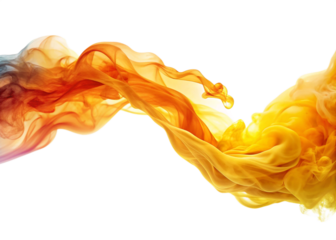 Orange and yellow color smoke wave isolated on transparent background