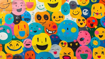 collage with yellow and colorful happy faces