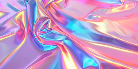 Fototapeta premium Holographic Color Gradient Background. Shiny Iridescent Fabric with Rainbow Colors