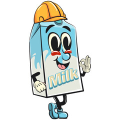 character of a cute milk box cartoon vector isolated clip art mascot illustration wear a construction worker's helmet, work of hand drawn