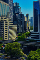 Obraz premium Imagen de la gran ciudad de Tailandia, Bangkok, submergida entre edificios rascacielos, modernidad y cultura.