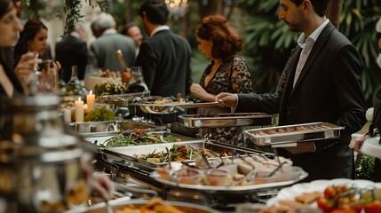 people having the buffet at a very elegant wedding