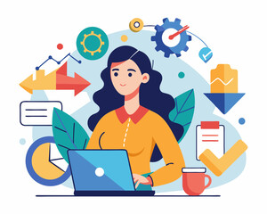 Young women managing process. Woman's management