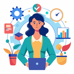 Young women managing process. Woman's management