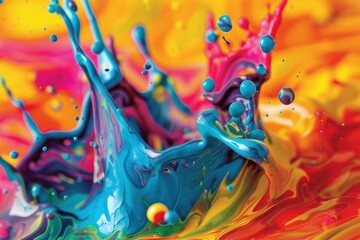 Abstract Blue Paint Splash with Multicolored Background