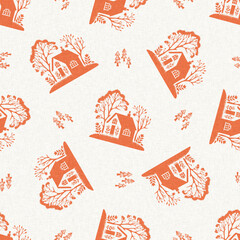 Peach fuzz botanical house texture background with color of the year two tone linen fabric effect. Soft fresh modern home design for all over decor, wallpaper and on trend repeat tile textures. 