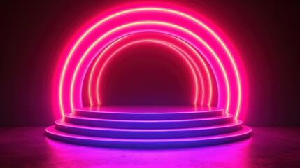 Obraz premium Glowing Neon Peach Fuzz Podium - Modern 3D Vector Display for Sales and Marketing