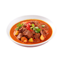 A bowl of Spicy beef curry & beef vindaloo isolated on a transparent background by AI generative