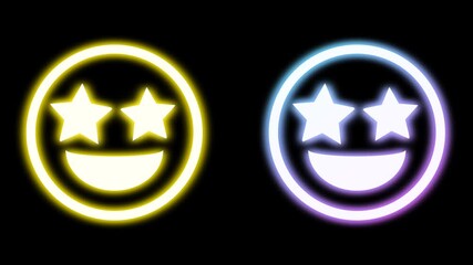 animated star eye facial expressions on black background with bright neon light. concept for surprise, excitement moments and success. - Powered by Adobe