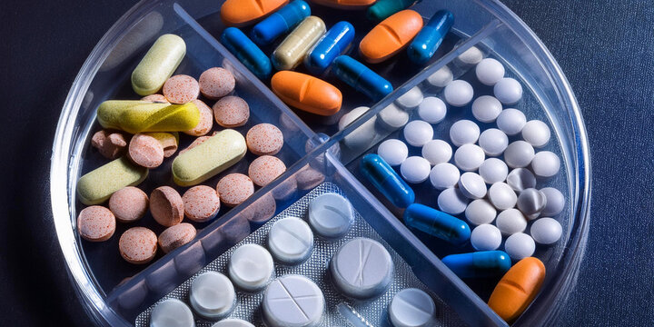 vista superior de conjunto de pastillas pildoras para prevenir ataques de panico y ansiedad, concepto de prevencion salud mental