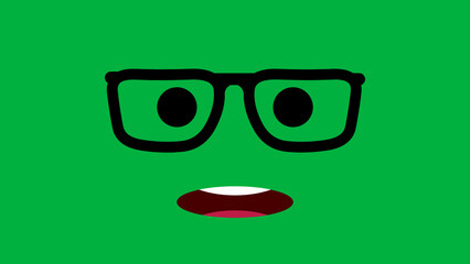 facial expression of eye glasses green screen. concept for smart expression.