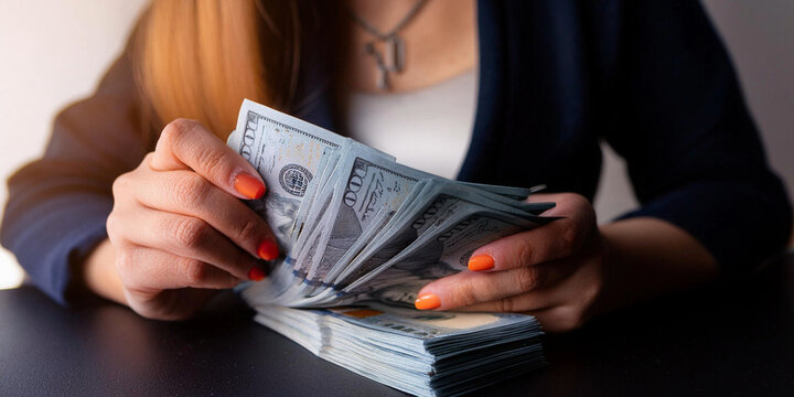 persona contando dinero dolares finanzas ahorro, mujer financiera ejecutiva de cuentas