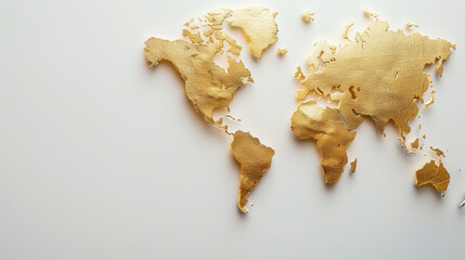 Abstract golden world map isolated in light background with copyspace. Word gold production illustration