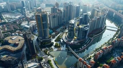 Fototapeta premium A city with a river running through it