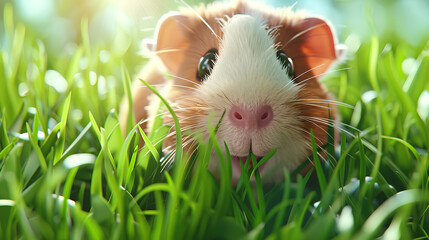cute guinea pig eating grass