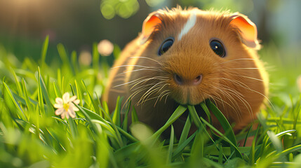 cute guinea pig eating grass