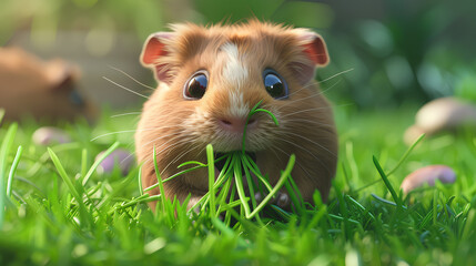 cute guinea pig eating grass