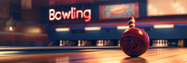 A bowling ball is sitting on a bowling lane