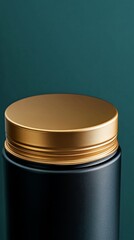 Black matte cylindrical container with golden cap