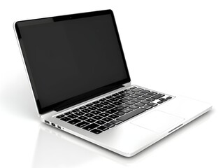 Sleek silver laptop placed on a reflective surface with a blank screen in a well-lit environment