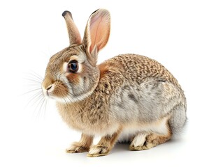 Obraz premium A brown rabbit poses on a white background, showcasing its soft fur and attentive expression