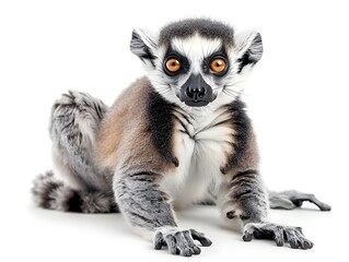 A curious lemur exploring its surroundings in a studio setting