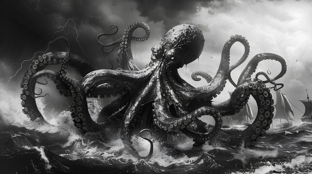 kraken appears in the ocean