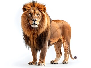 Obraz premium A majestic lion stands confidently with a striking mane against a plain background