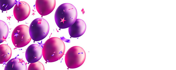 Pink and purple balloons decor greeting card, Children party, celebration event, anniversary © Little J