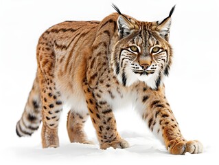 Obraz premium Lynx walking gracefully through fresh snow in a winter landscape