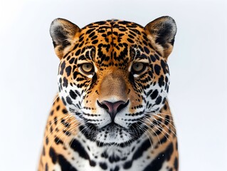 Obraz premium A close-up view of a jaguar displaying its striking fur pattern against a plain background