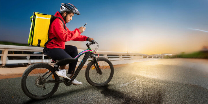 persona delivery de aplicaciones bicicleta chequeda pedidos, nuevos empleos, comprar con m&oacute;vil y redes sociales, economia sustentable 