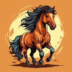 brown horse running, isolated on a white background, vector format, art design, clipart Illustration, Graphic Painting.