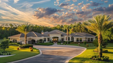 Obraz premium illustration of beautiful American style houses on a warm day